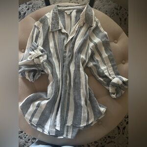 Orvis blue and White Striped Shirt